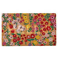 Multicoloured 'Hello' Floral Floor Mat 45cm x 75cm