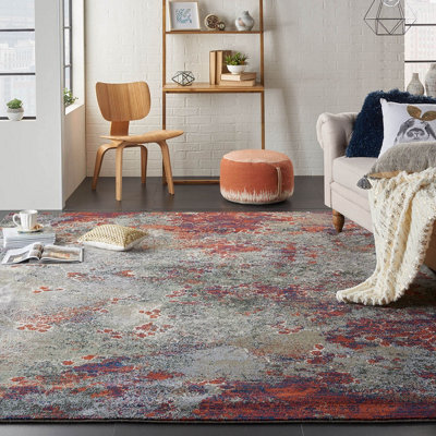 Multicoloured Luxurious Modern Abstract Luxcelle Wool Rug for Living Room, Bedroom - 168cm X 244cm