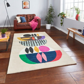 MultiColoured Luxurious Modern Abstract Wool Rug For Bedroom & Living Room-120cm X 170cm