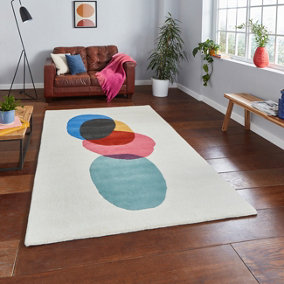 MultiColoured Luxurious Modern Wool Abstract Rug For Bedroom & Living Room-120cm X 170cm