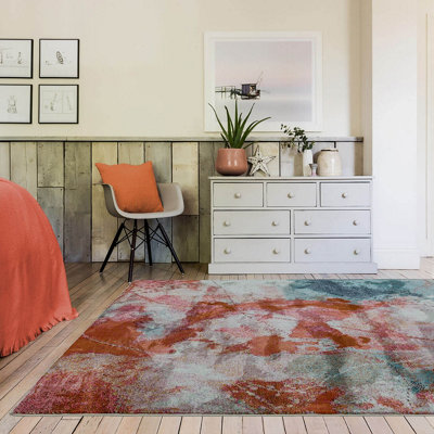 MultiColoured Modern Abstract Easy To Clean Dining Room Rug-80cm X ...