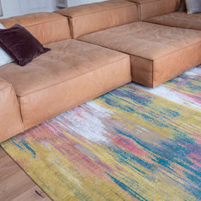 MultiColoured Modern Abstract Flatweave Rug For Dining Room Bedroom & Living Room-140cm X 200cm