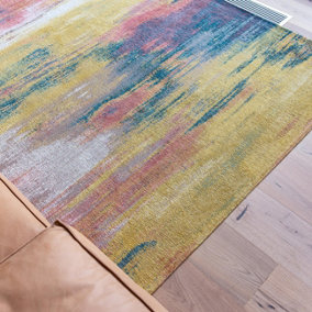 MultiColoured Modern Abstract Flatweave Rug For Dining Room Bedroom & Living Room-200cm X 280cm