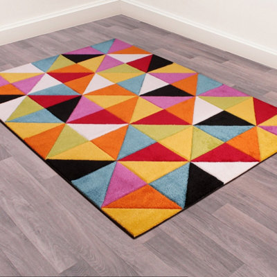 Multicoloured Modern Easy Geometric Rug For Dining Room-133cm (Circle)