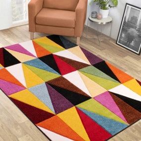 Multicoloured Modern Geometric Rug Easy to clean Dining Room-120cm X 170cm