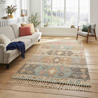 MultiColoured Natural Fibers Geometric Striped,Kilim Modern Rug For Bedroom & Living Room-120cm X 170cm