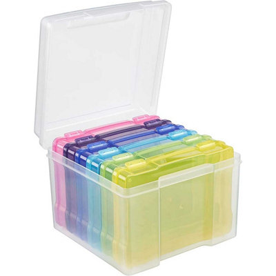 Multicoloured Photo Storage Boxes for 6x4 Photographs - Storage Organisers with 6 Clip Lock Cases & 600 Photo Capacity