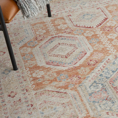MultiColoured Traditional Bordered Geometric Easy To Clean Rug For Living Room Bedroom & Dining Room-239cm X 310cm