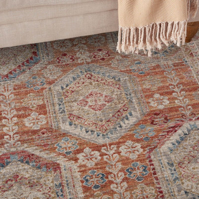 MultiColoured Traditional Bordered Geometric Easy To Clean Rug For Living Room Bedroom & Dining Room-79 X 305cm (Runner)