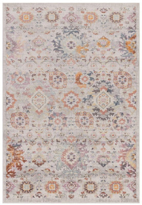 MultiColoured Traditional Persian Abstract Bordered Floral Easy To Clean Rug For Dining Room-160cm X 230cm