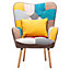 Multicoloured Upholstered Wingback Armchair with Footrest and Lumbar Pillow Single Accent Chair for Living Room