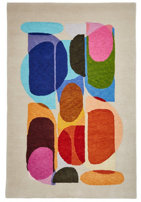 Multicoloured Wool Luxurious Modern Wool Abstract Rug Easy to clean ...