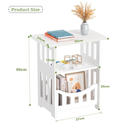 Multifunction Small Side Table with Storage Shelf Basket, 40cm x 36cm x 24cm