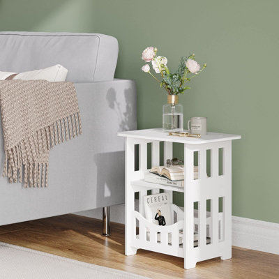 Multifunction Small Side Table with Storage Shelf Basket, 40cm x 36cm x 24cm
