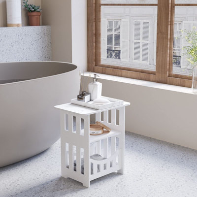 Multifunction Small Side Table with Storage Shelf Basket, 40cm x 36cm x 24cm
