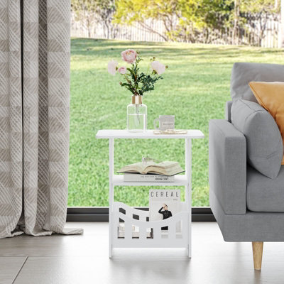 Multifunction Small Side Table with Storage Shelf Basket, 40cm x 36cm x 24cm