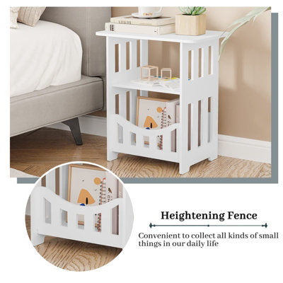 Multifunction Small Side Table with Storage Shelf Basket, 40cm x 36cm x 24cm