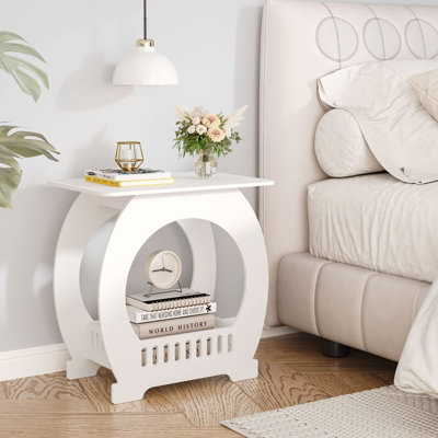 Multifunction Small Side Table with Storage Shelf Basket, 46cm x 44cm x 30cm