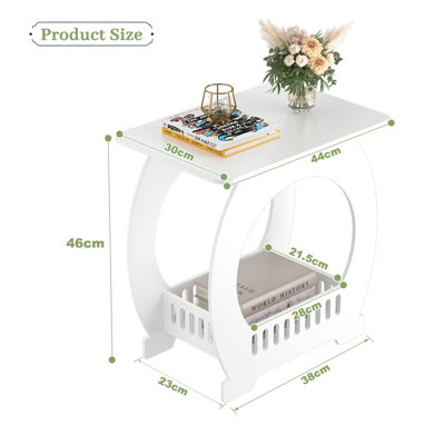 Multifunction Small Side Table with Storage Shelf Basket, 46cm x 44cm x 30cm