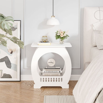 Multifunction Small Side Table with Storage Shelf Basket, 46cm x 44cm x 30cm
