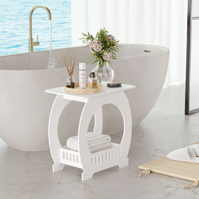 Multifunction Small Side Table with Storage Shelf Basket, 46cm x 44cm x 30cm
