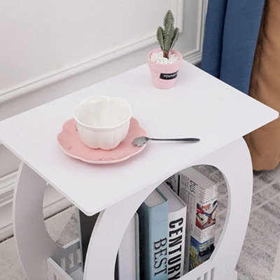 Multifunction Small Side Table with Storage Shelf Basket, 46cm x 44cm x 30cm