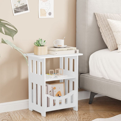 Multifunction Small Side Table with Storage Shelf Basket, 50cm x 46cm x 30cm