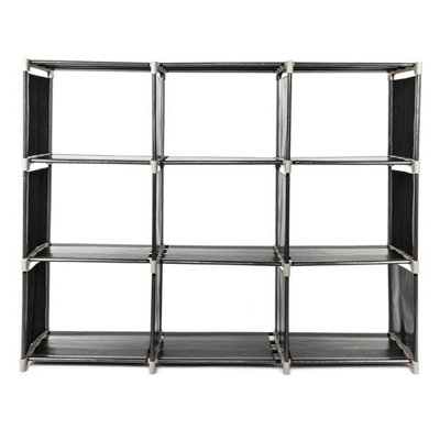 Multifunctional Assembled 3 Tiers 9 Compartments Storage Shelf Black