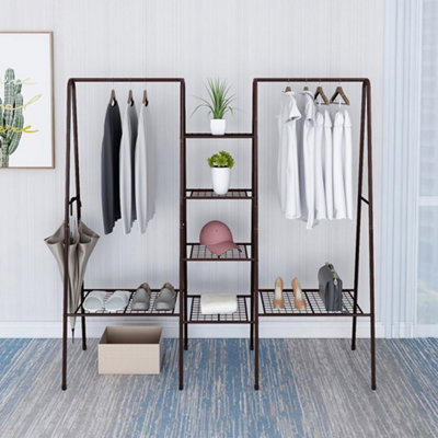 Multifunctional Double-Rod Metal Clothes Rack with Side Bars and 6 ...