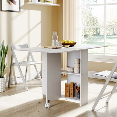 Multifunctional Folding Table Dining Table for Small Spaces with 2-tier Shelves