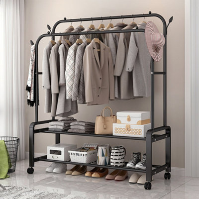 Multifunctional Removable Fashion Clothes Rack with Hooks and Brakes