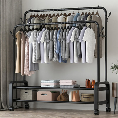 Multifunctional Removable Fashion Clothes Rack with Hooks and Brakes