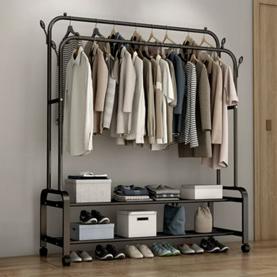 Multifunctional Removable Fashion Clothes Rack with Hooks and Brakes