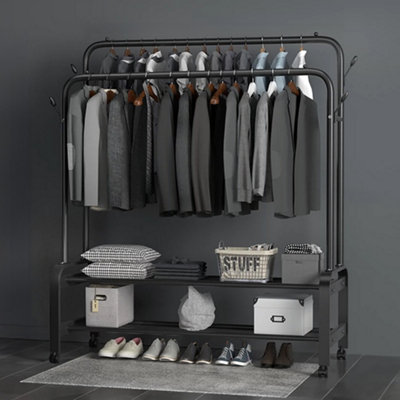 Multifunctional Removable Fashion Clothes Rack with Hooks and Brakes