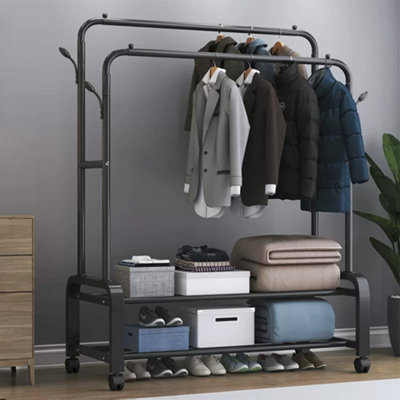 Multifunctional Removable Fashion Clothes Rack with Hooks and Brakes