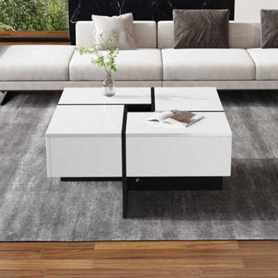 Multifunctional Square Coffee Table with 4 Drawers