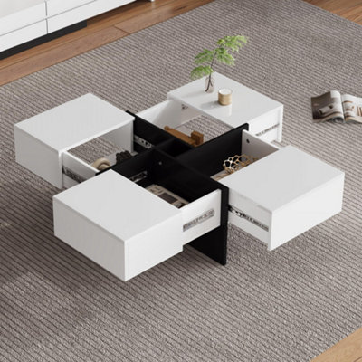 Multifunctional Square Coffee Table with 4 Drawers