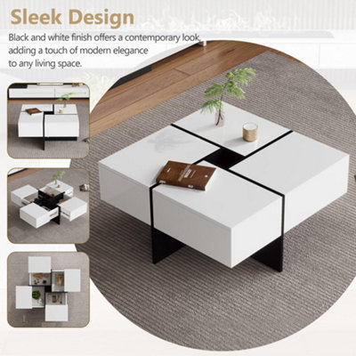 Multifunctional Square Coffee Table with 4 Drawers