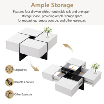 Multifunctional Square Coffee Table with 4 Drawers