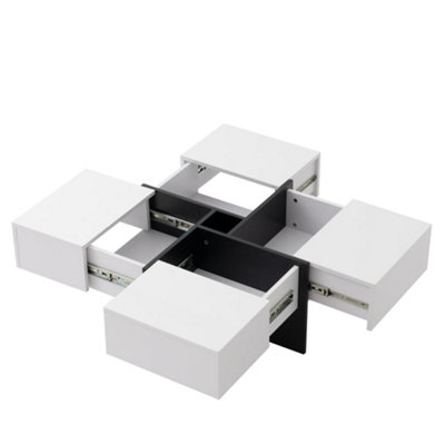 Multifunctional Square Coffee Table with 4 Drawers