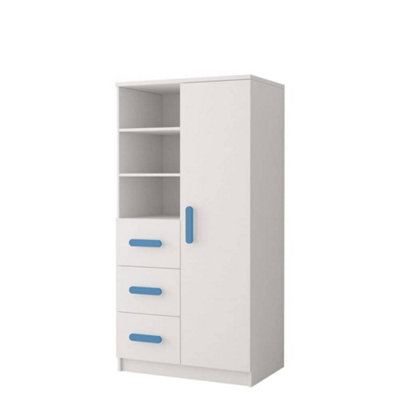 Multifunctional White Sideboard H1600mm W800mm D400mm - Blue Handles for Serene Interiors