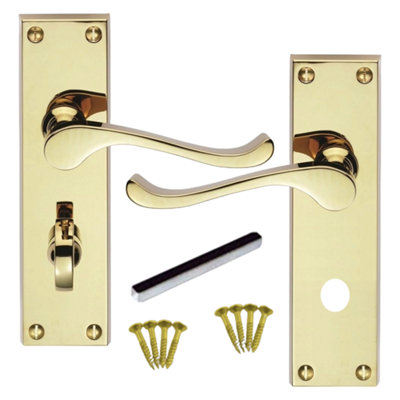 Multipack Door Handles Victorian Scroll Lever Bath Lock - Brass - 150mm X 40mm - 6 Pairs