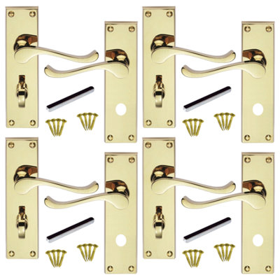 Multipack Door Handles Victorian Scroll Lever Bath Lock - Brass - 150mm X 40mm - 6 Pairs