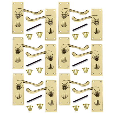 Multipack Door Handles Victorian Scroll Lever Privacy Bath Lock - Brass ...