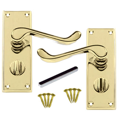 Multipack Door Handles Victorian Scroll Lever Privacy Bath Lock - Brass - 100mm - 6 Pairs