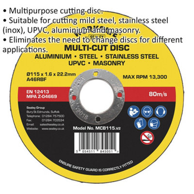 Multipurpose Cutting Disc - 115mm x 1.6mm - 22mm Bore - Metal Masonry UPVC Disc