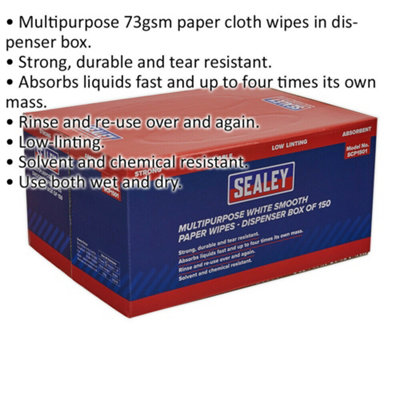 Multipurpose Paper Wipes in Dispenser Box - 150 Sheets - 73gsm Paper Cloth Wipes