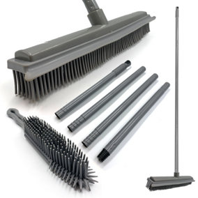 Multipurpose Rubber Broom and Rubber Hand Brush Set - Grey