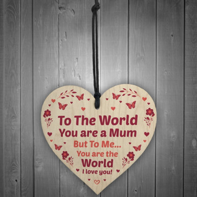 Mum Gifts From Daughter Son Wood Heart Thank You Mothers Day Birthday ...