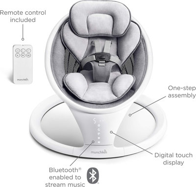 Munchkin Baby Swing Electric Bluetooth Rocker Bouncer Chair Portable White